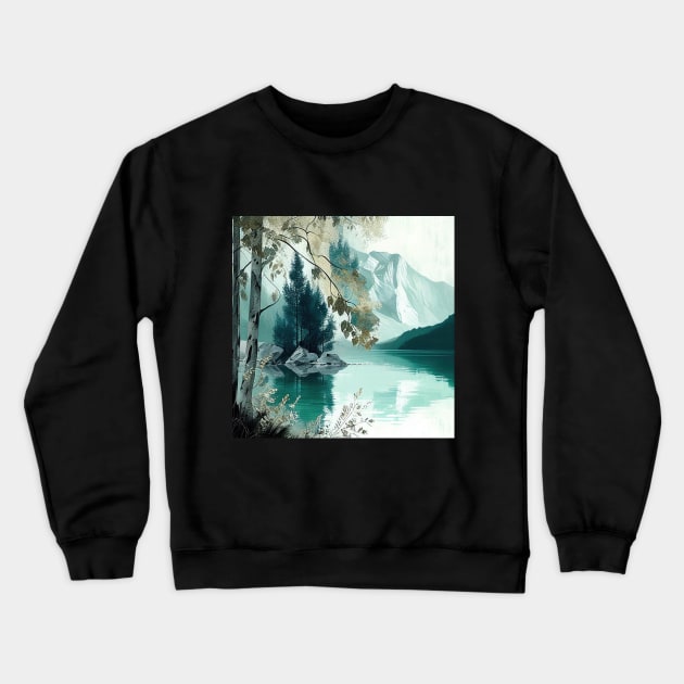 Teal Mountain lake Crewneck Sweatshirt by The Art Mage